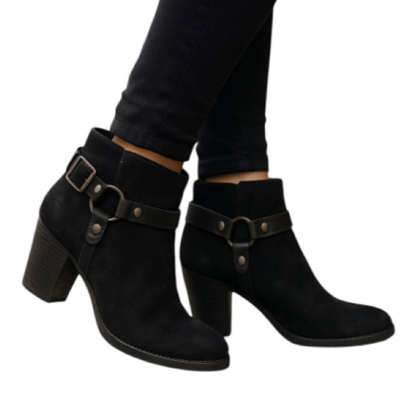 ASH Falcon Harness Moto Ankle Boots Black  Brushed Leather Chunky Heels 38 8 - Picture 1 of 15